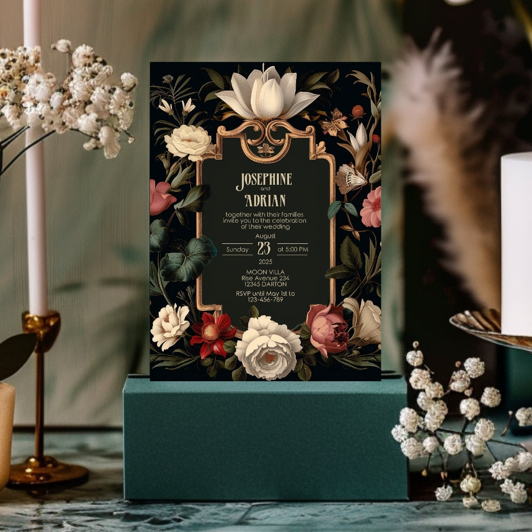 Elegant Vintage Dark Baroque Wedding Invitation