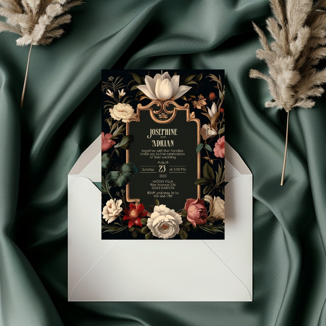 Elegant Vintage Dark Baroque Wedding Invitation