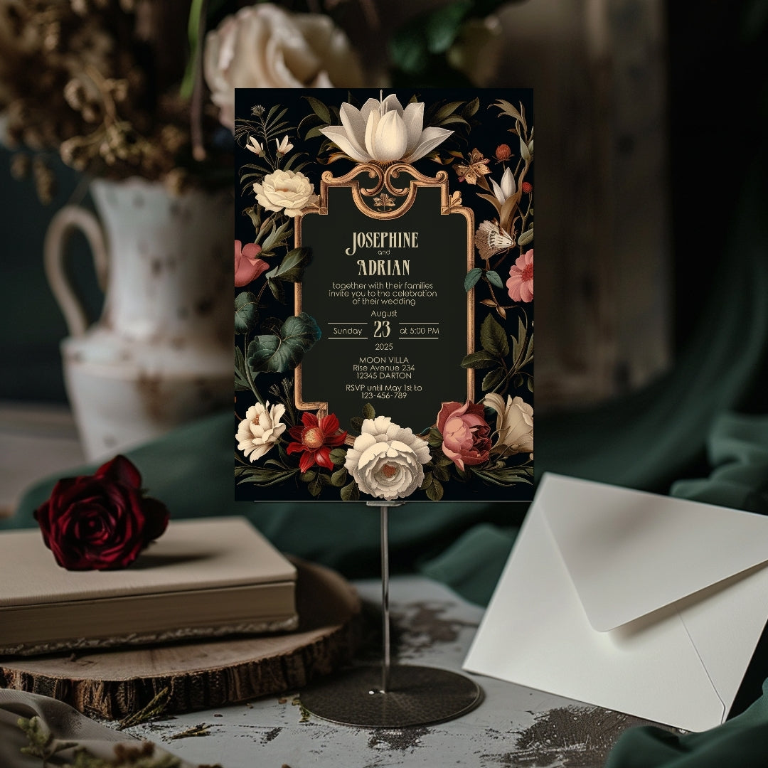 Elegant Vintage Dark Baroque Wedding Invitation