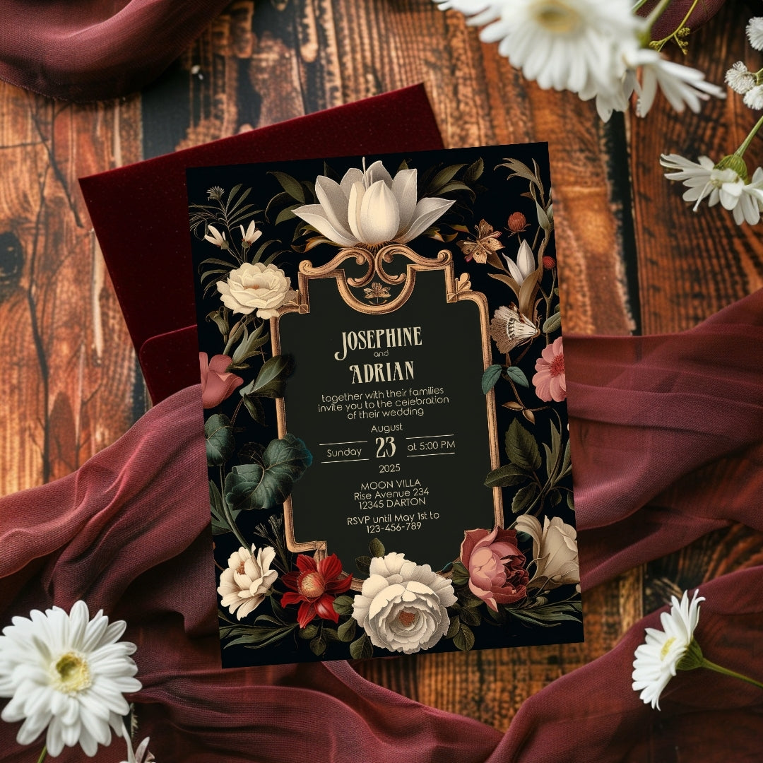 Elegant Vintage Dark Baroque Wedding Invitation
