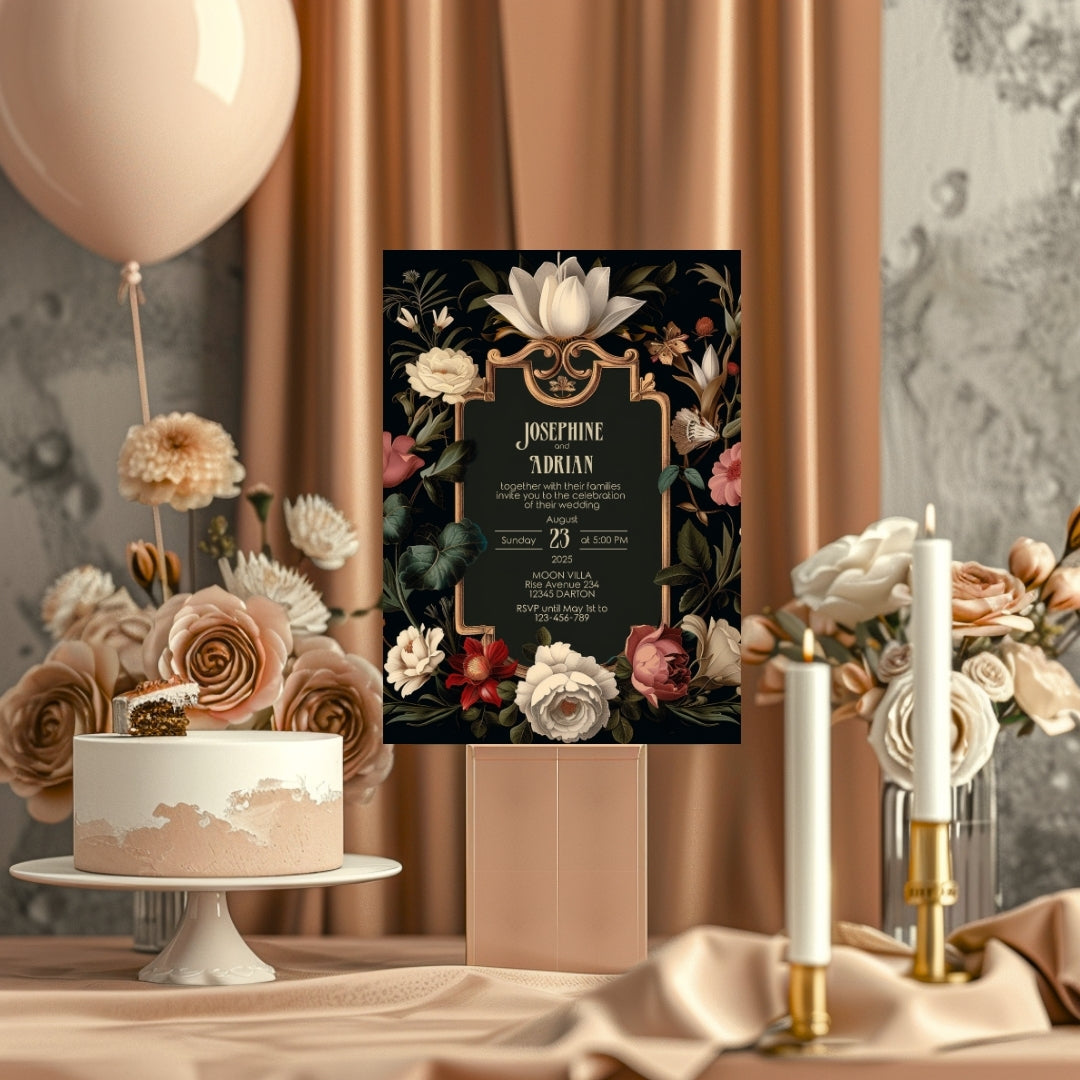 Elegant Vintage Dark Baroque Wedding Invitation