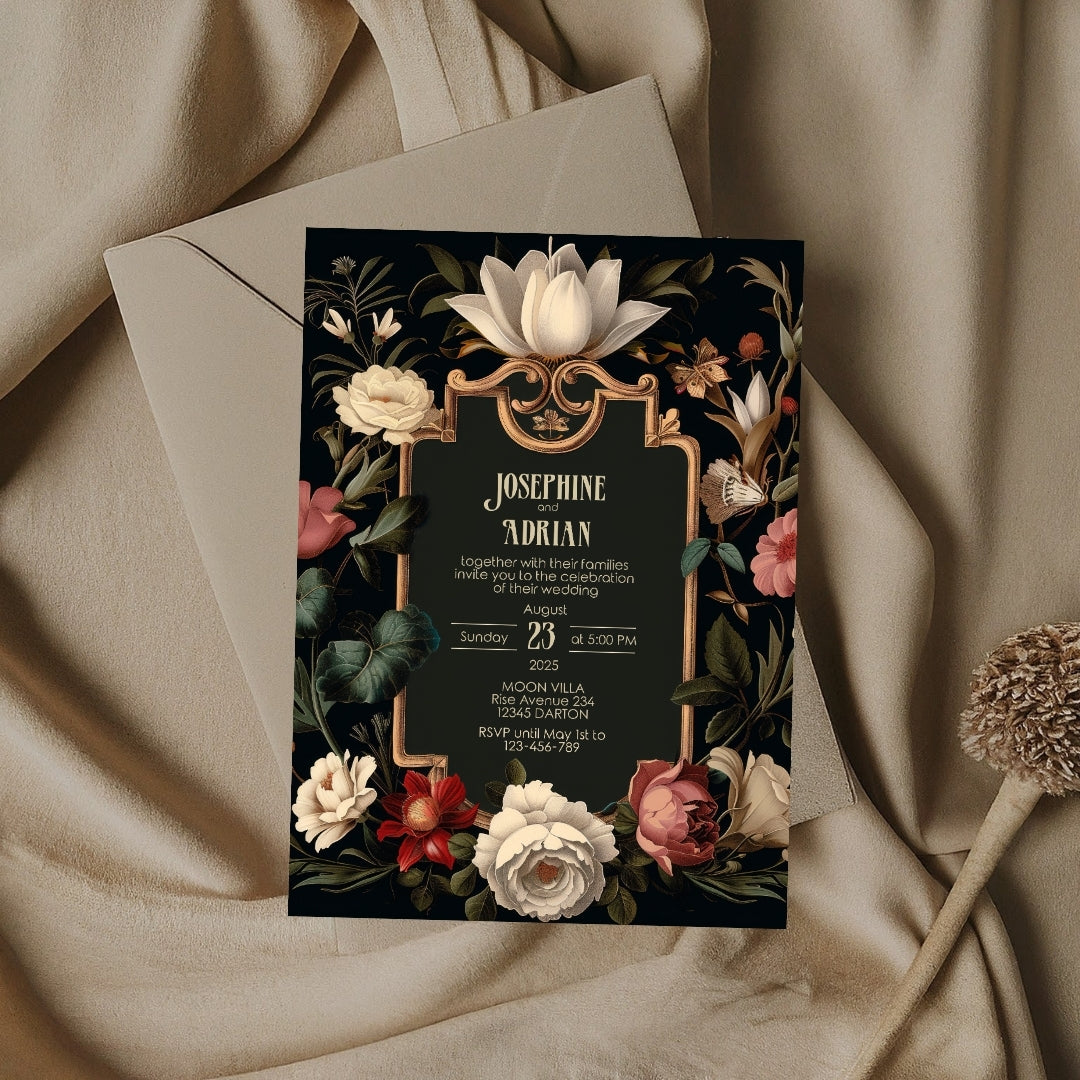Elegant Vintage Dark Baroque Wedding Invitation