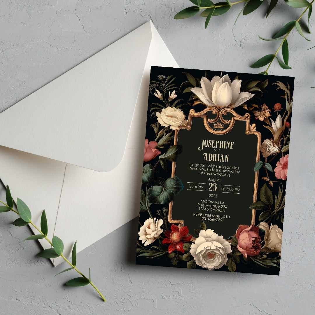 Elegant Vintage Dark Baroque Wedding Invitation
