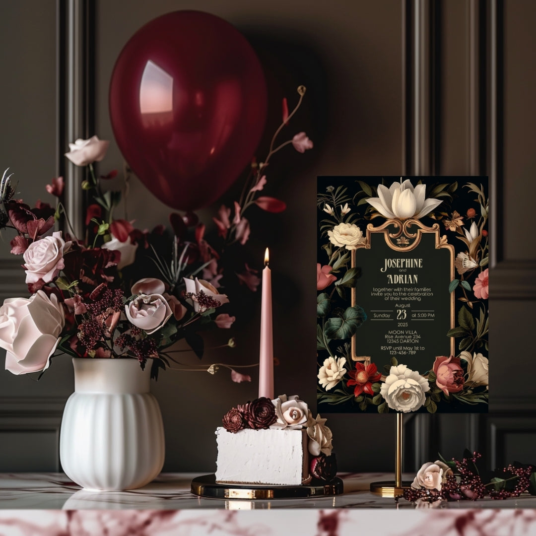 Elegant Vintage Dark Baroque Wedding Invitation