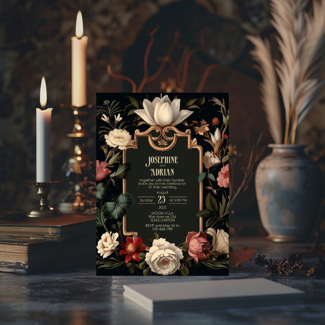 Elegant Vintage Dark Baroque Wedding Invitation