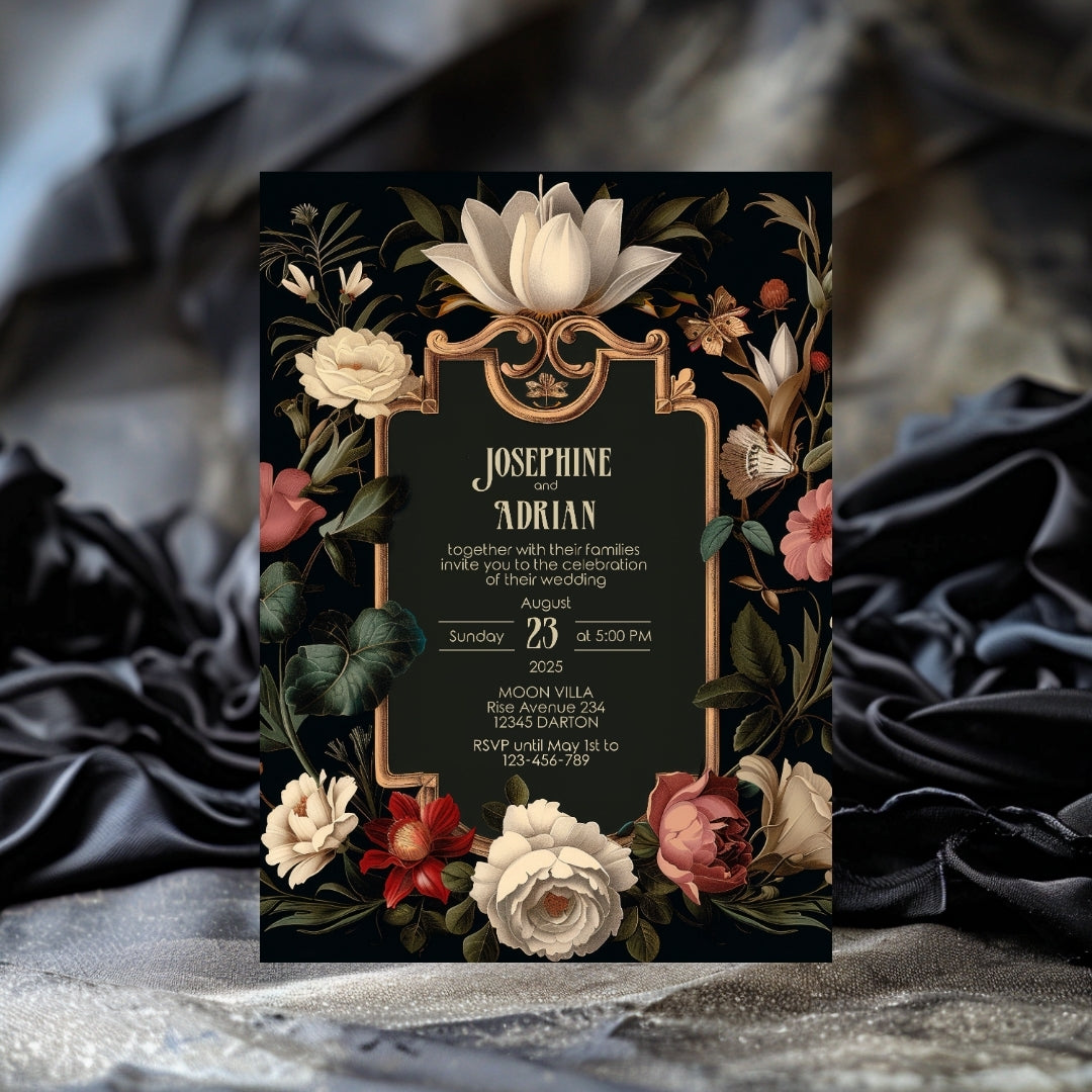 Elegant Vintage Dark Baroque Wedding Invitation