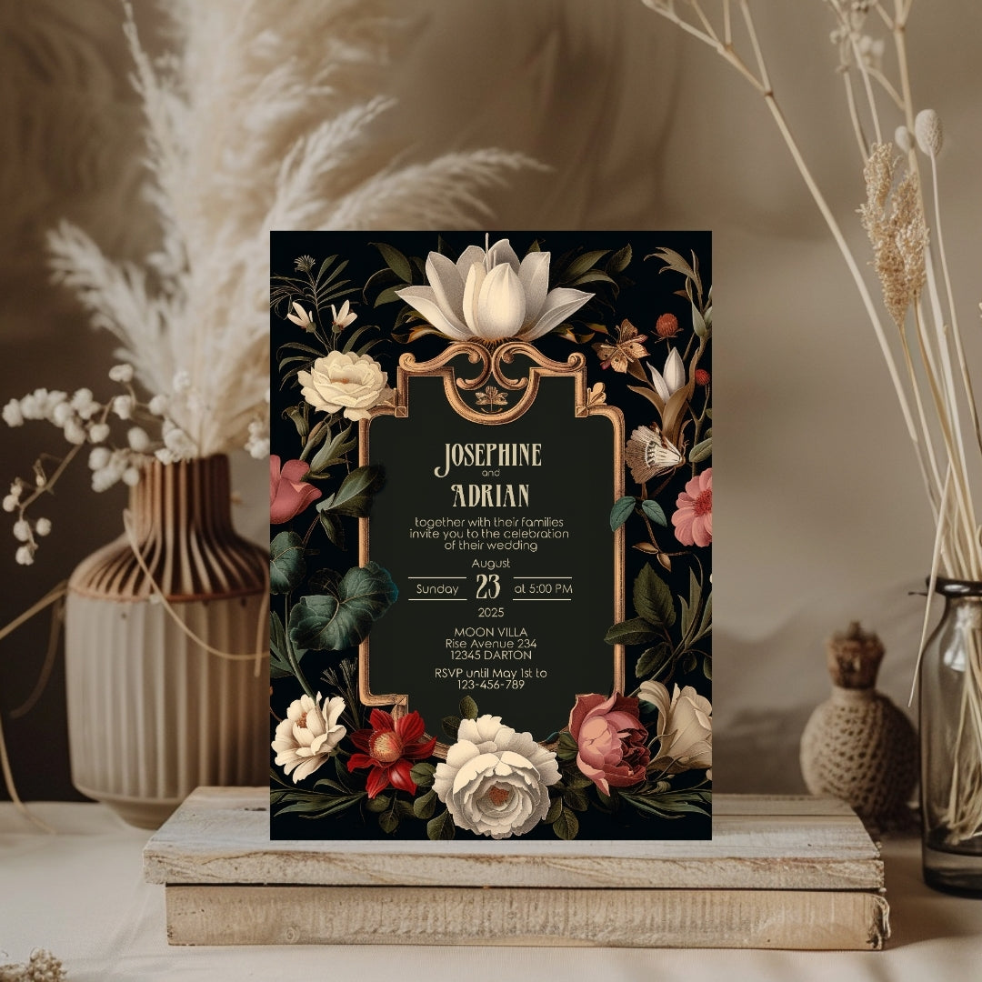Elegant Vintage Dark Baroque Wedding Invitation