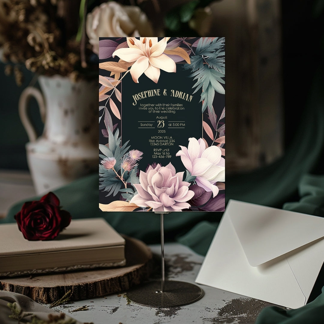 Pink Colorful Floral Wedding Invitation