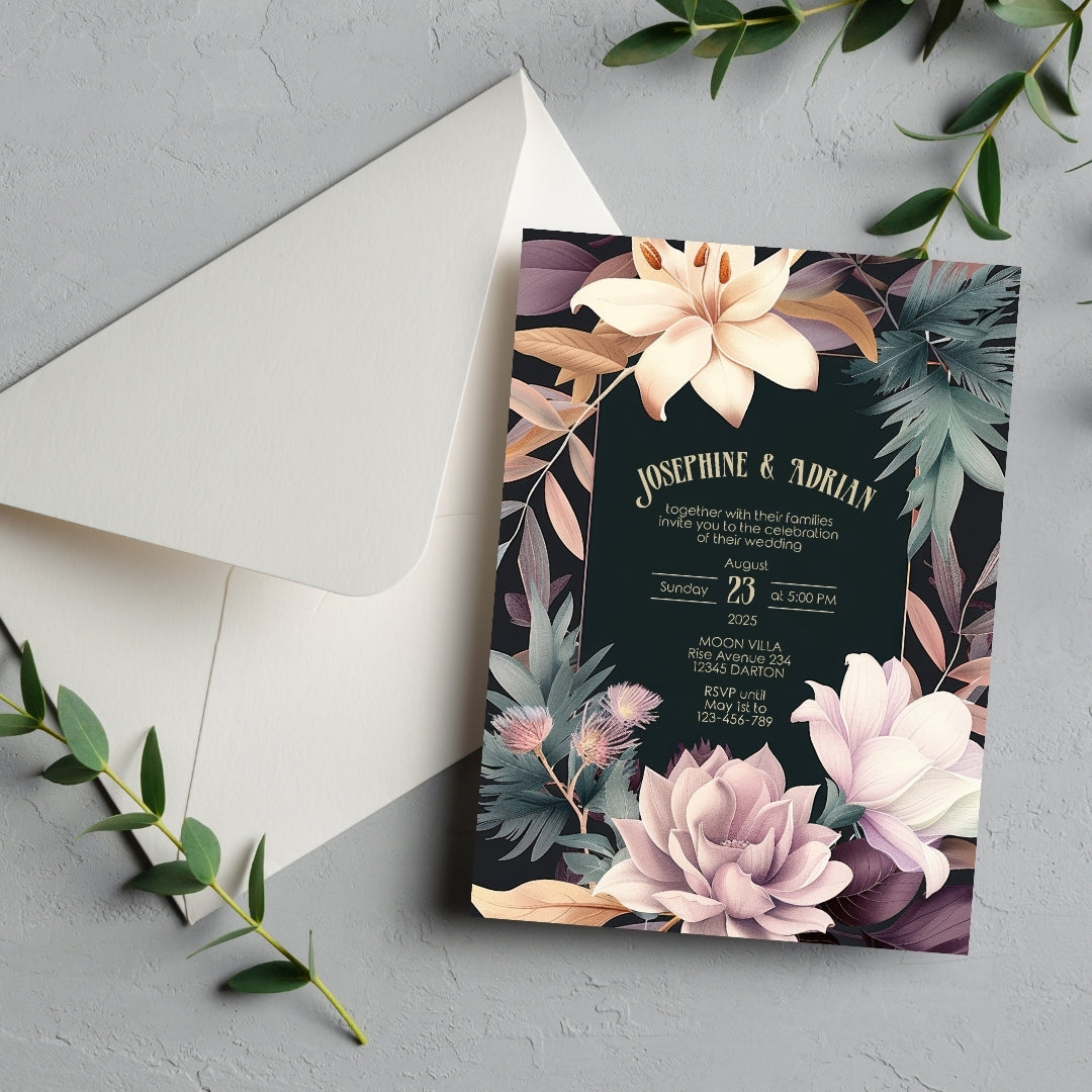 Pink Colorful Floral Wedding Invitation
