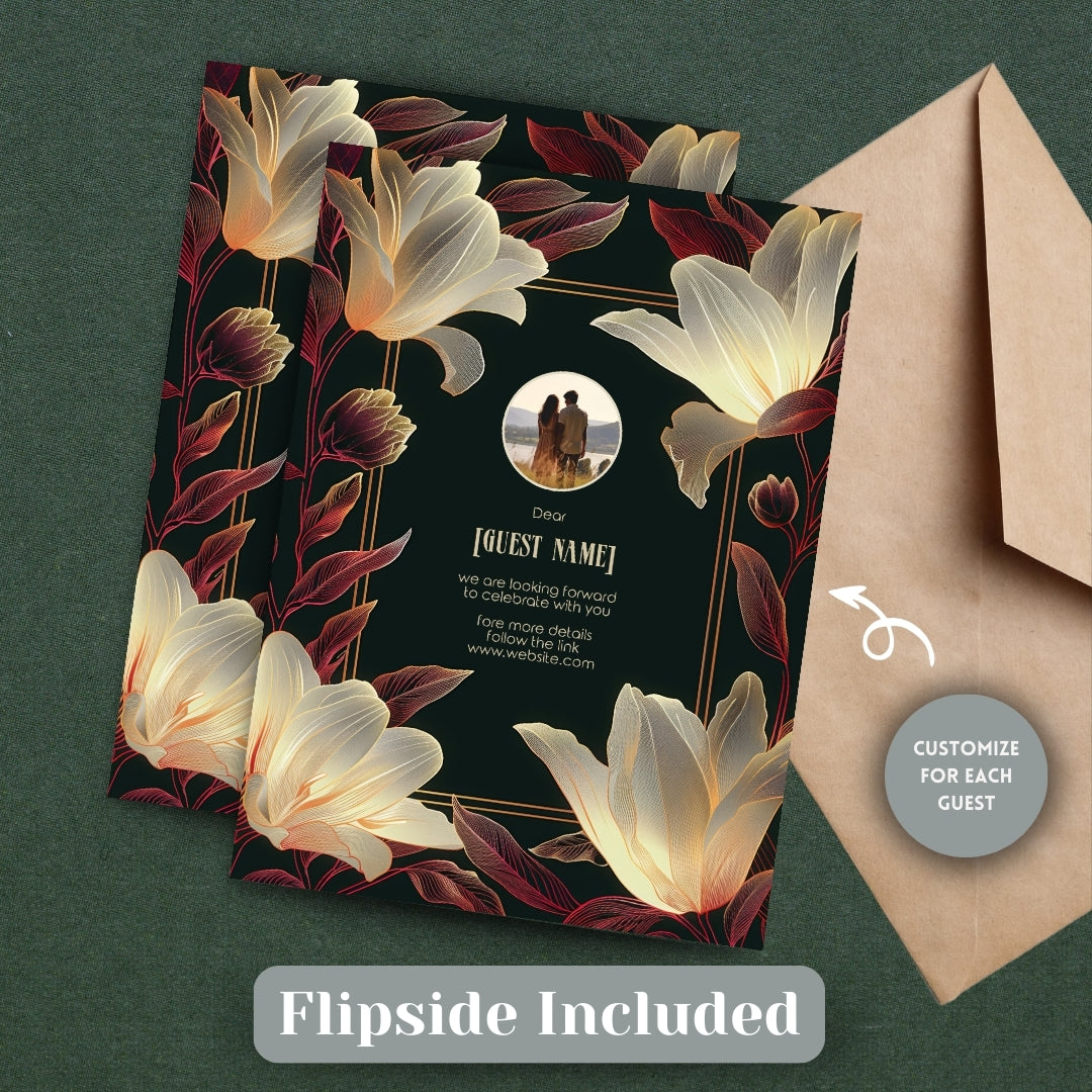 Modern Dark Big Floral Wedding Invitation