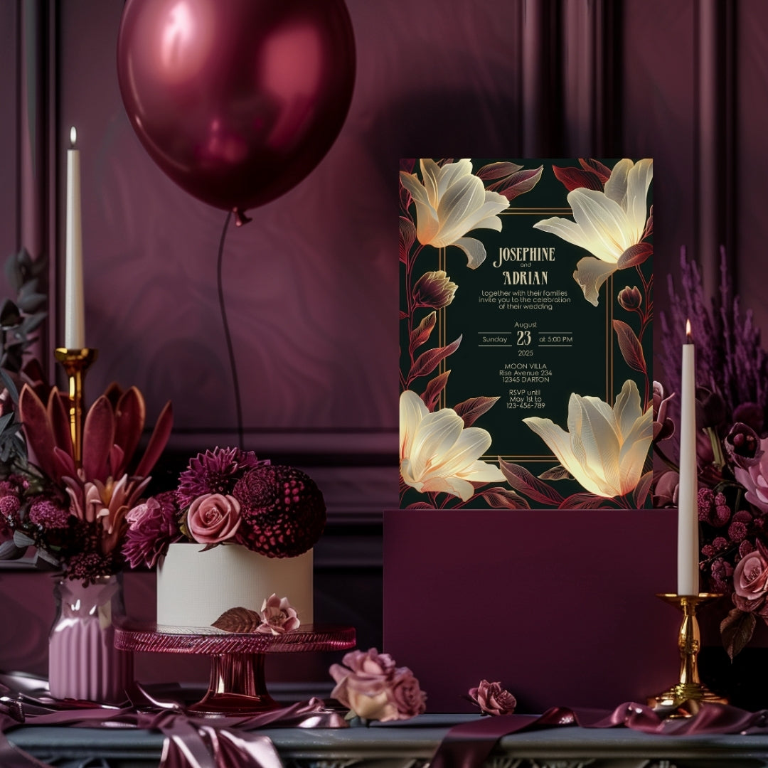Modern Dark Big Floral Wedding Invitation