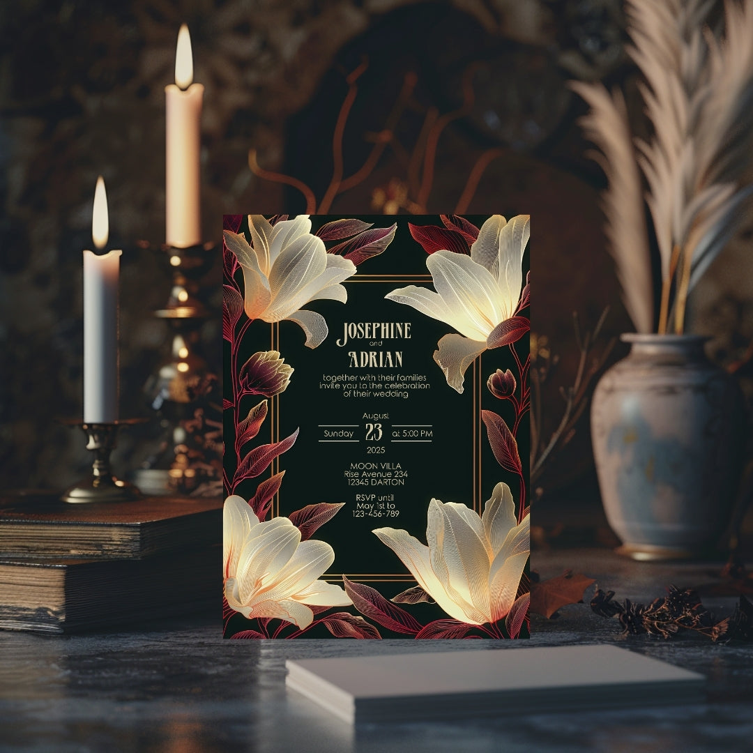 Modern Dark Big Floral Wedding Invitation