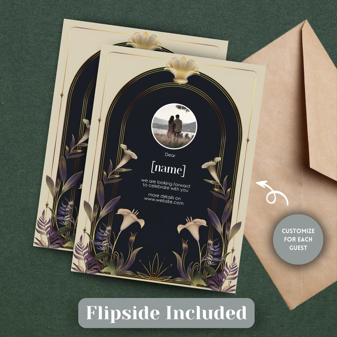 Vintage Floral Art Deco Wedding Invitation