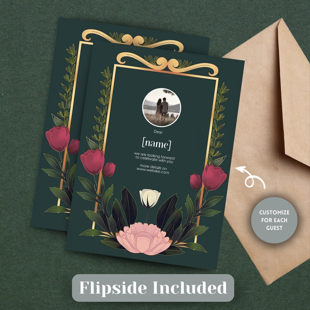 Minimalist Floral Garden Art Deco Wedding Invitation