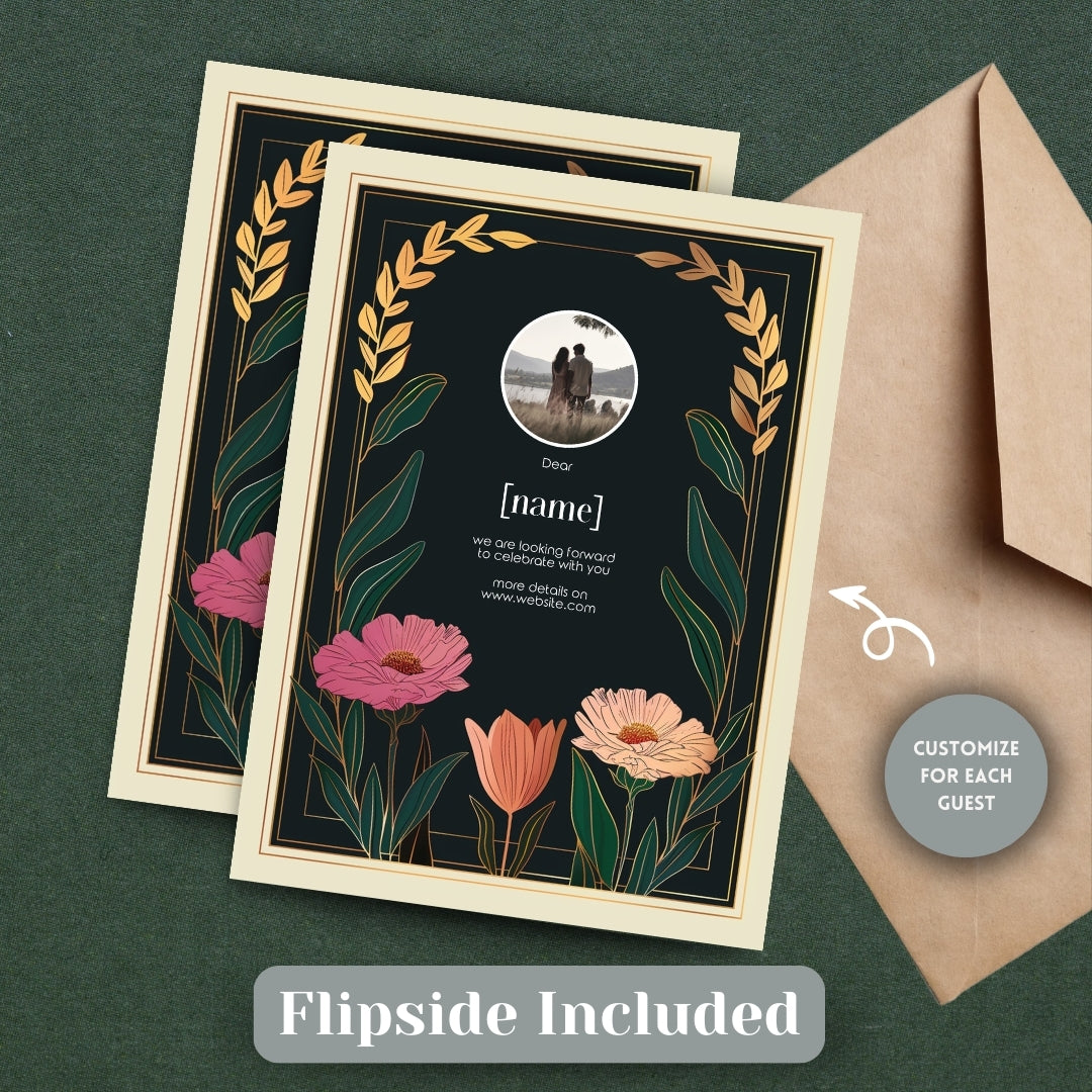 Vintage Minimalist Flower Frame Wedding Invitation