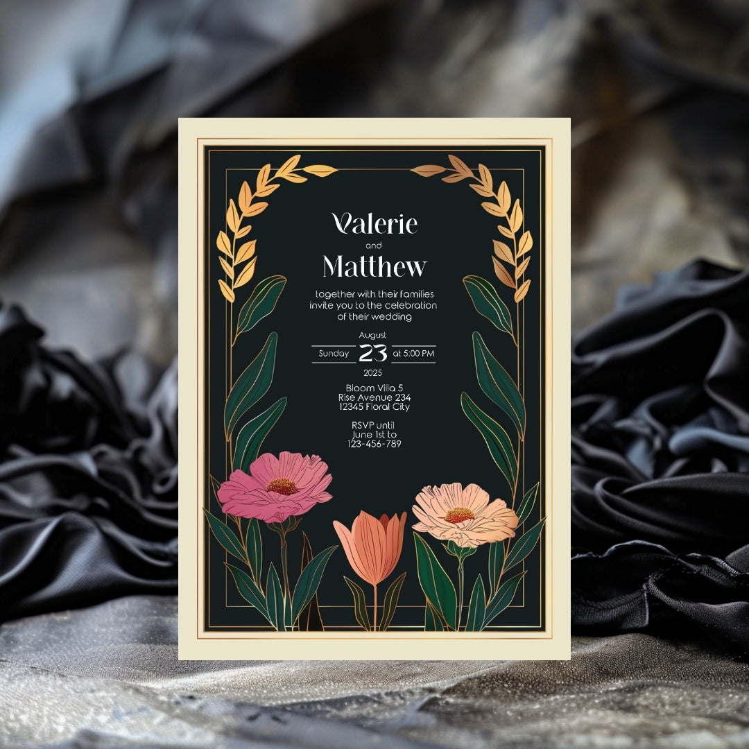 Vintage Minimalist Flower Frame Wedding Invitation