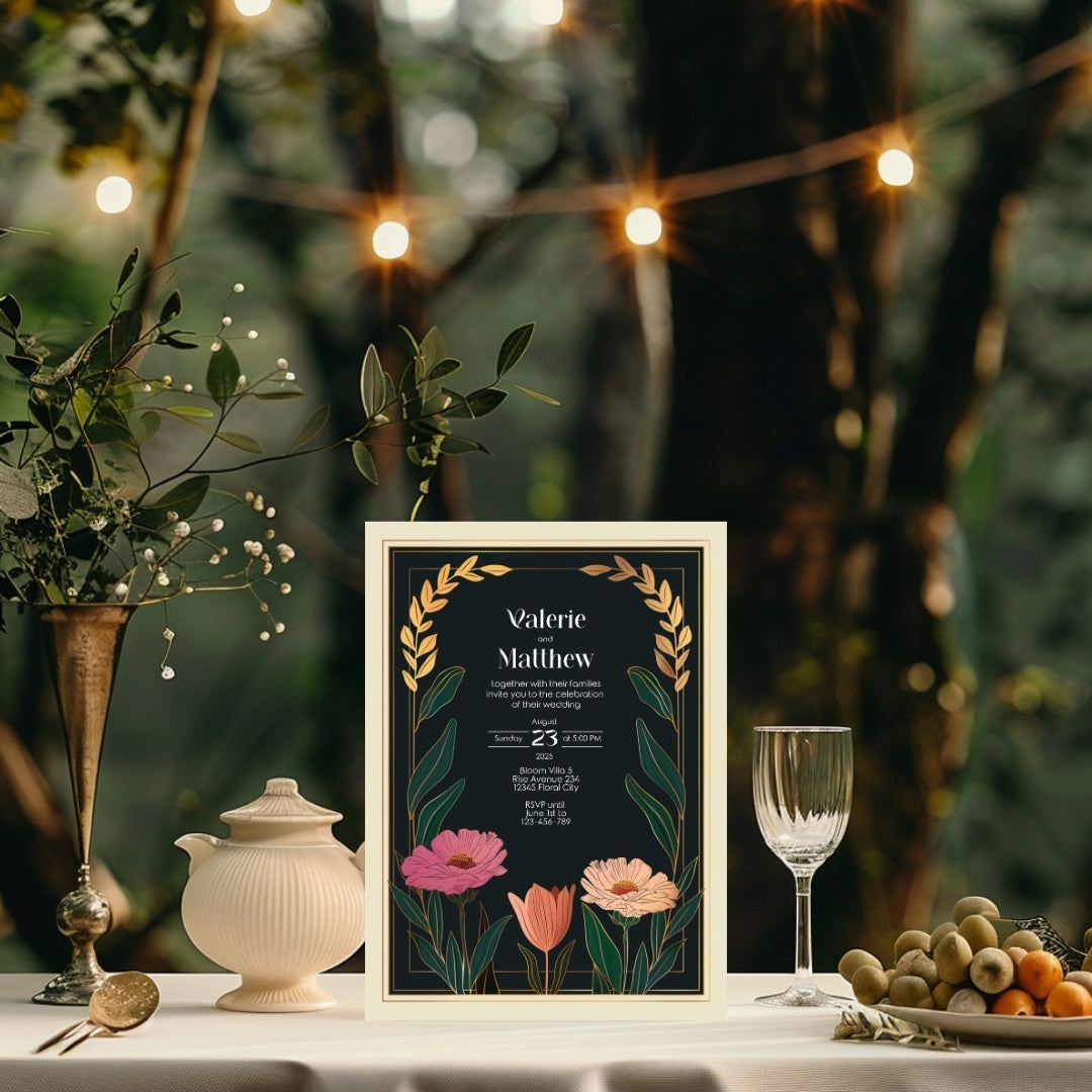 Vintage Minimalist Flower Frame Wedding Invitation