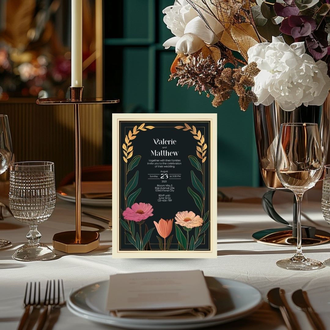 Vintage Minimalist Flower Frame Wedding Invitation