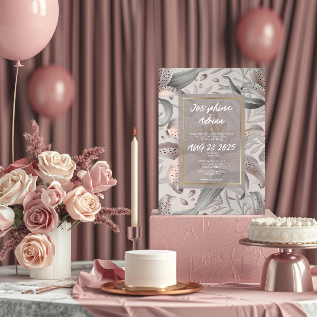 Tropical Tiger Lily Blush Minimalist Wedding Invitation