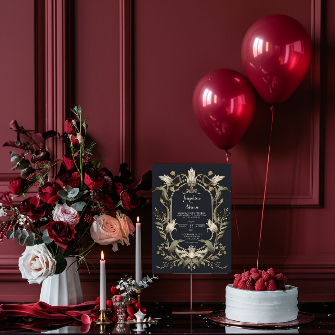 Mystical Vintage Gothic Florals Wedding Invitation
