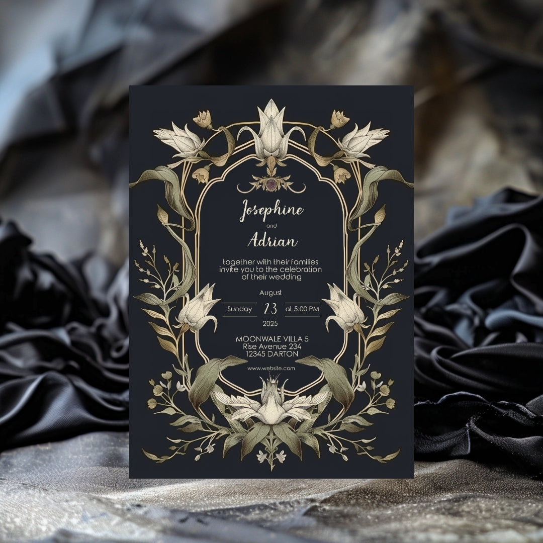 Mystical Vintage Gothic Florals Wedding Invitation