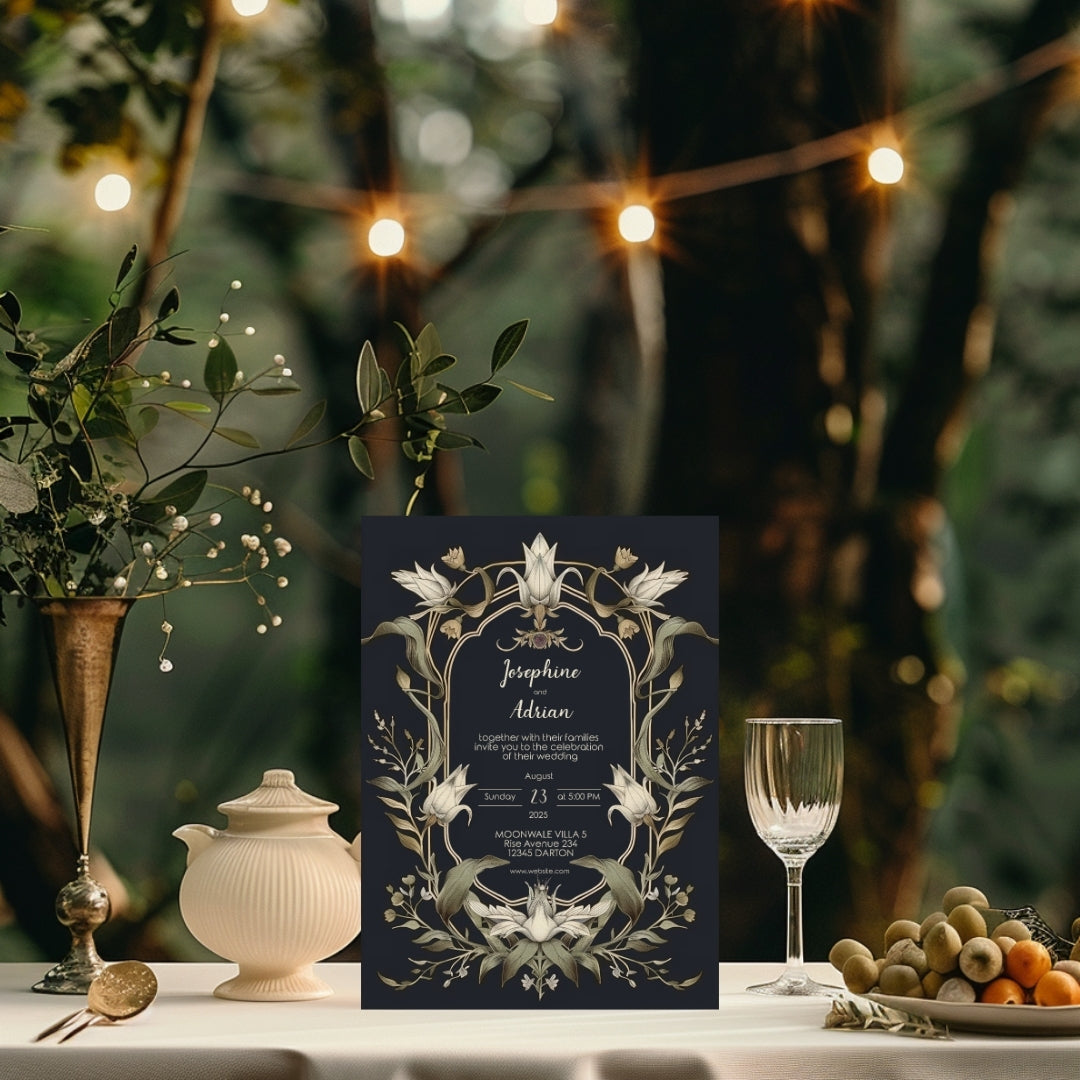 Mystical Vintage Gothic Florals Wedding Invitation