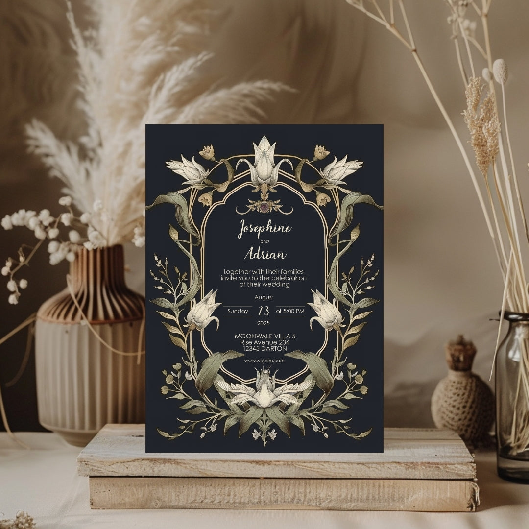 Mystical Vintage Gothic Florals Wedding Invitation