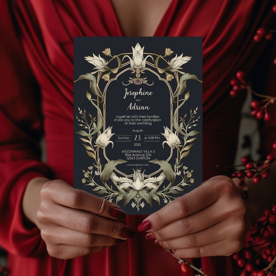 Mystical Vintage Gothic Florals Wedding Invitation