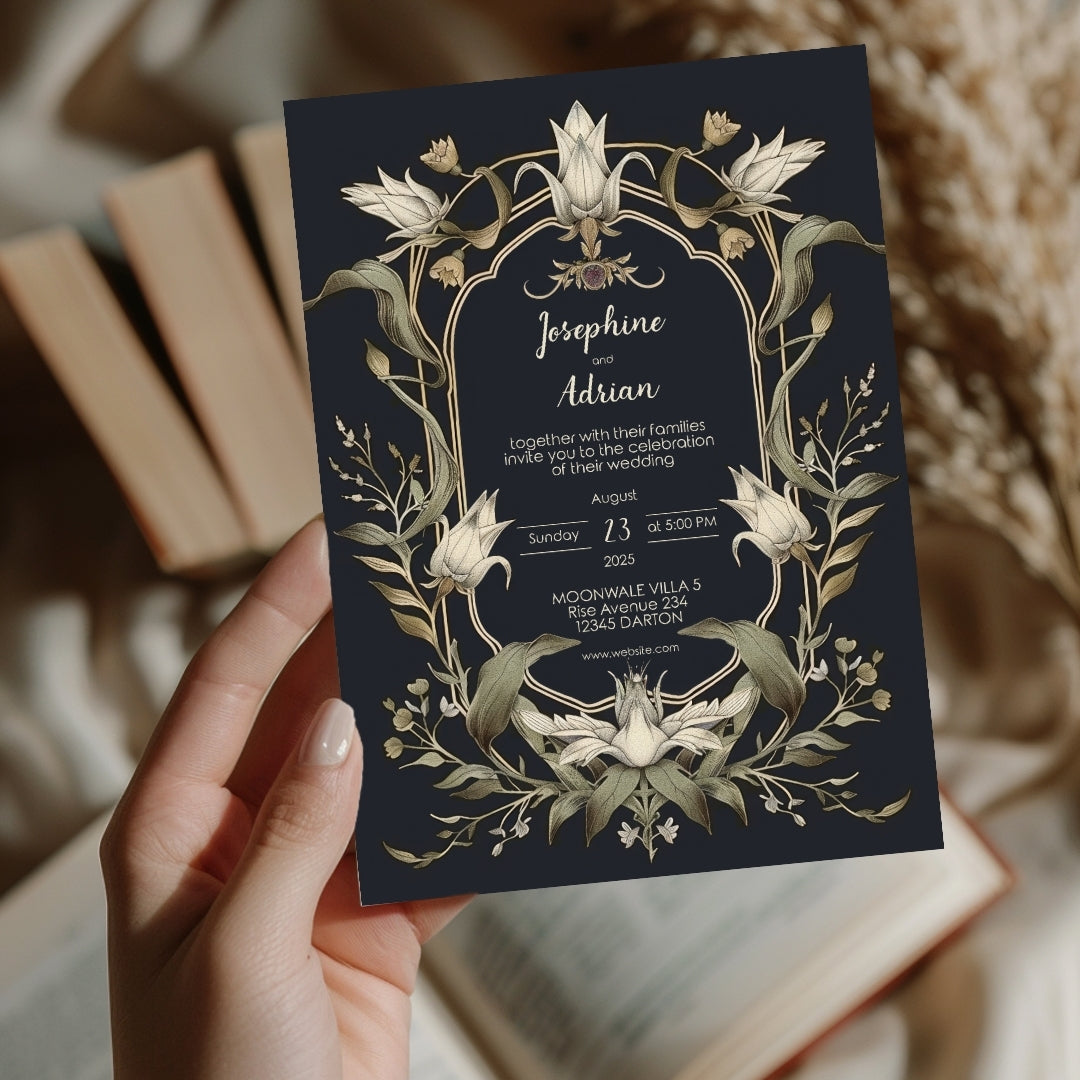 Mystical Vintage Gothic Florals Wedding Invitation