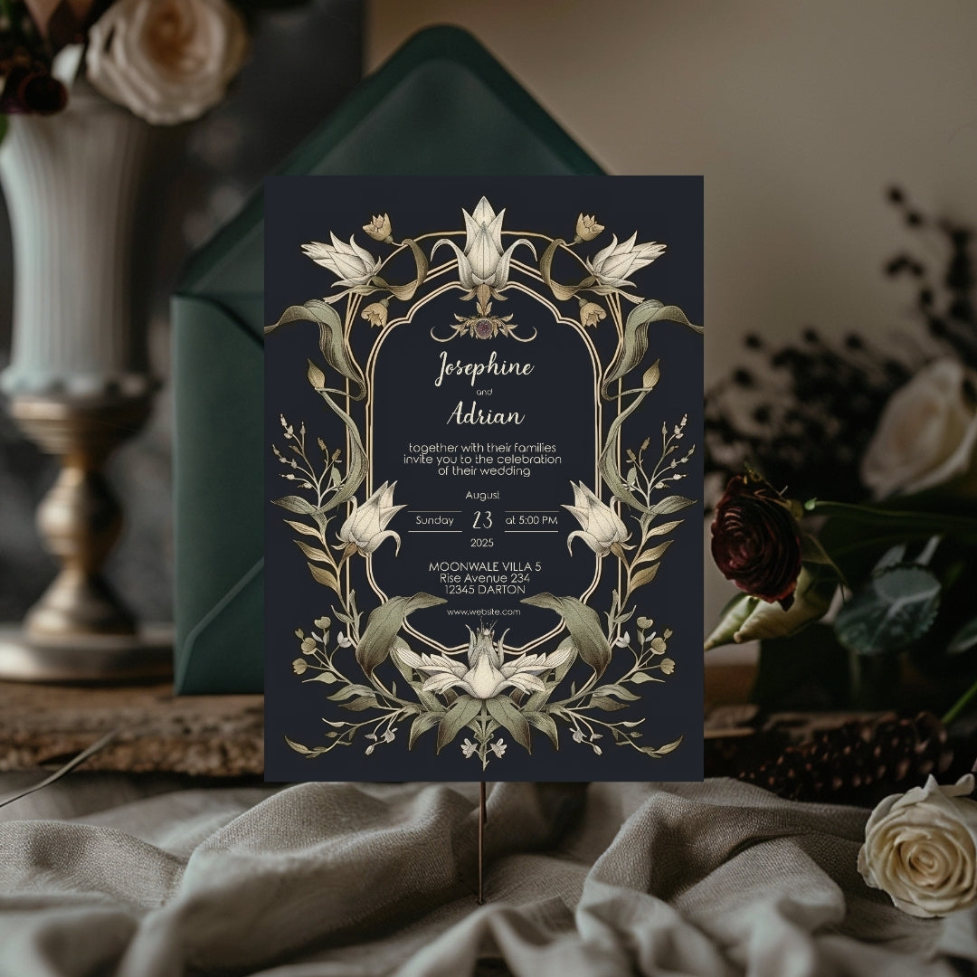 Mystical Vintage Gothic Florals Wedding Invitation