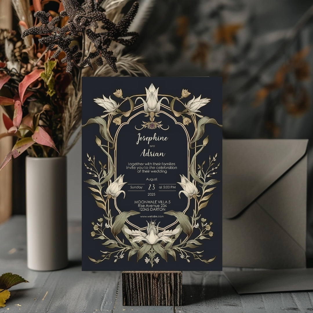 Mystical Vintage Gothic Florals Wedding Invitation