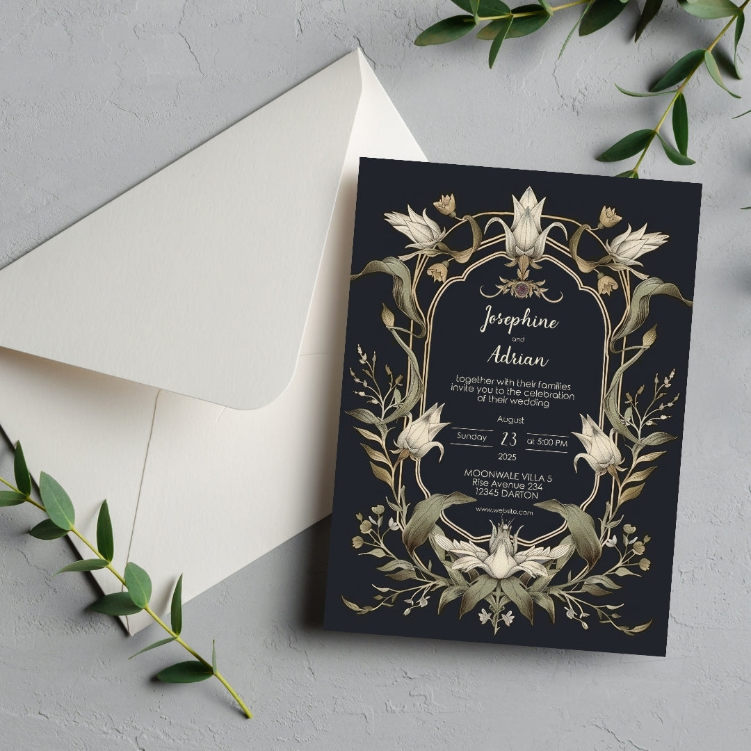 Mystical Vintage Gothic Florals Wedding Invitation