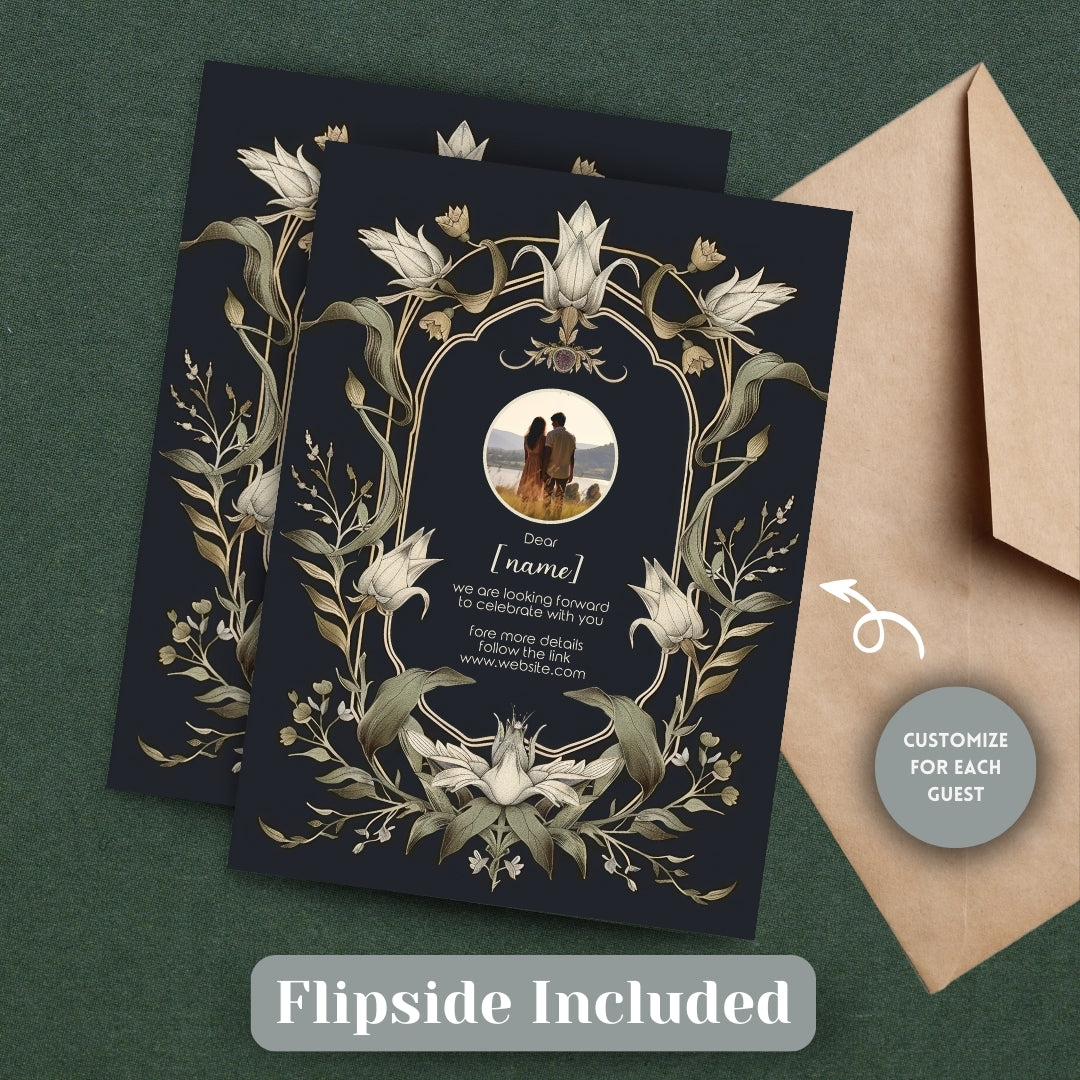 Mystical Vintage Gothic Florals Wedding Invitation