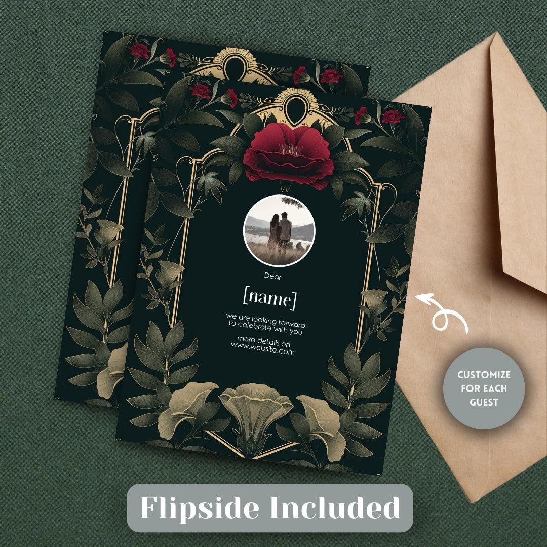 Celestial Red Rose Vintage Garden Wedding Invitation