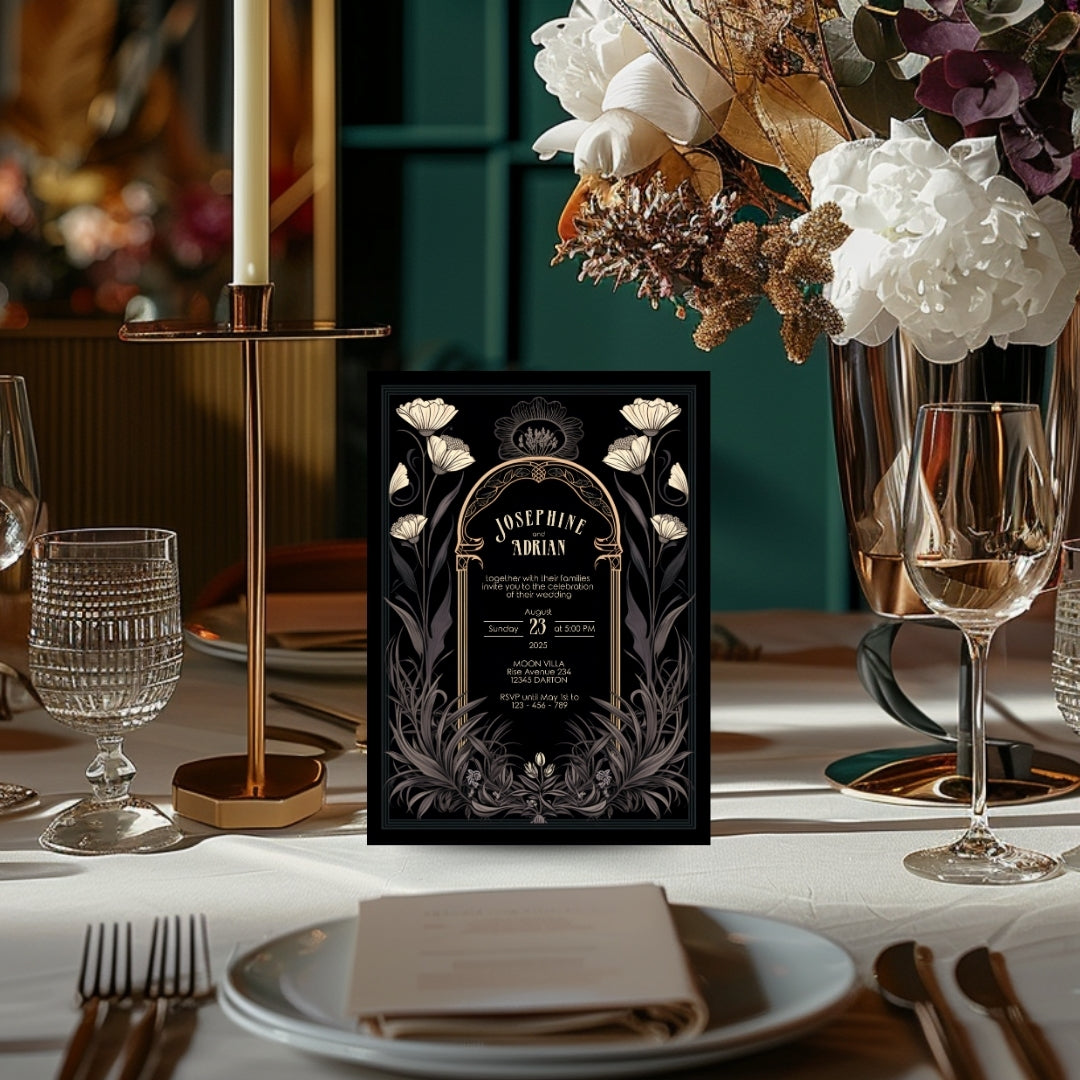 Grey Celestial Gothic Garden Wedding Invitation