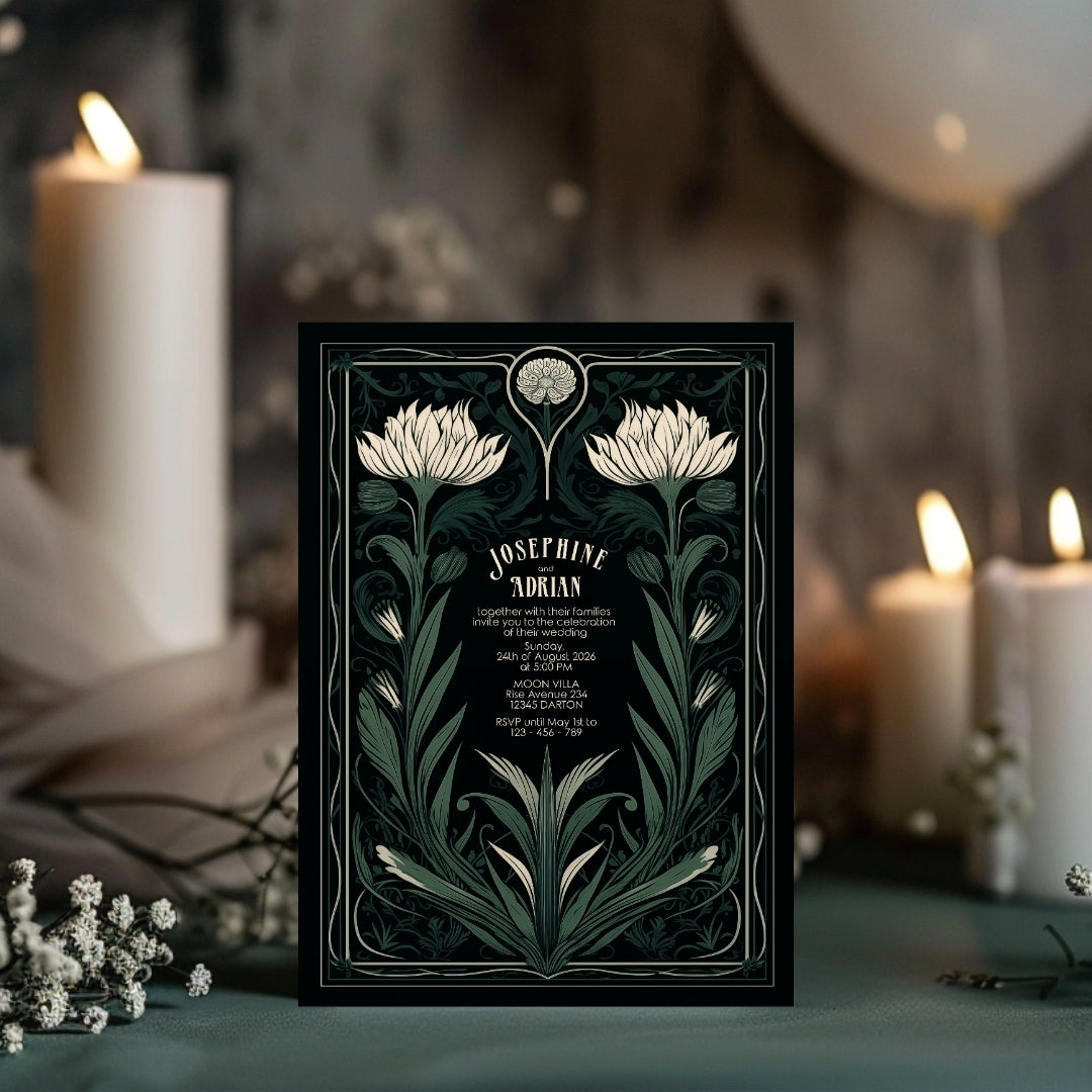 Green Mystical Floral GothicWedding Invitation