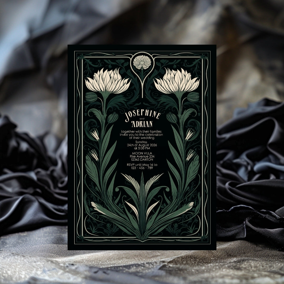 Green Mystical Floral GothicWedding Invitation