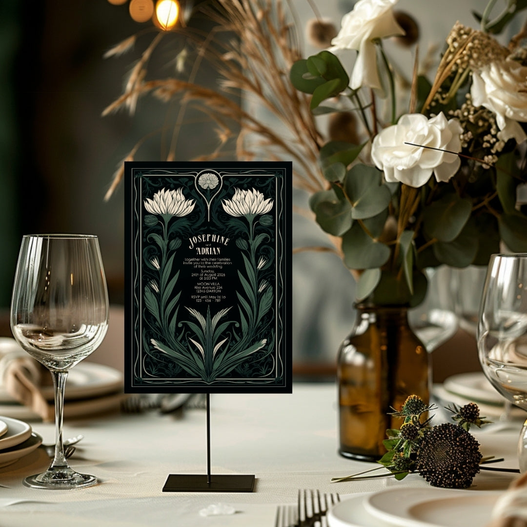 Green Mystical Floral GothicWedding Invitation