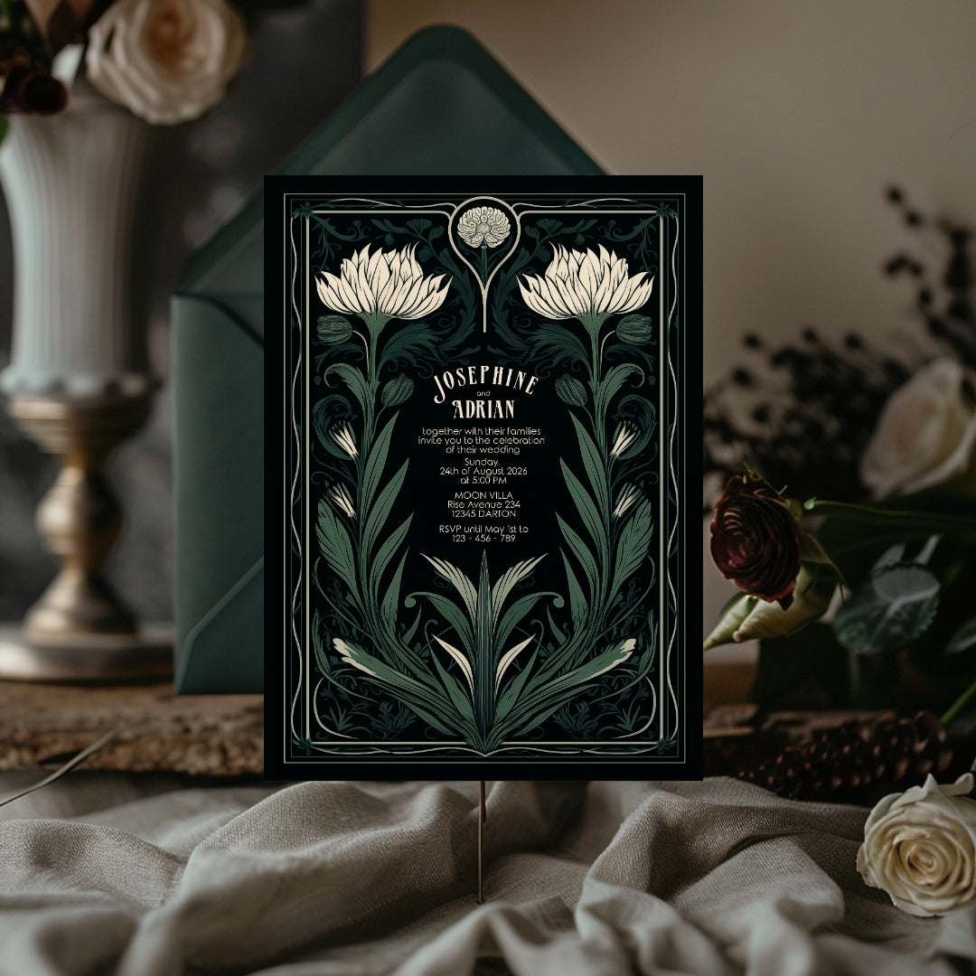 Green Mystical Floral GothicWedding Invitation