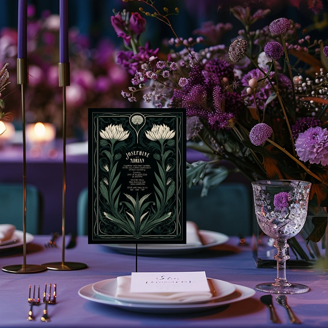 Green Mystical Floral GothicWedding Invitation