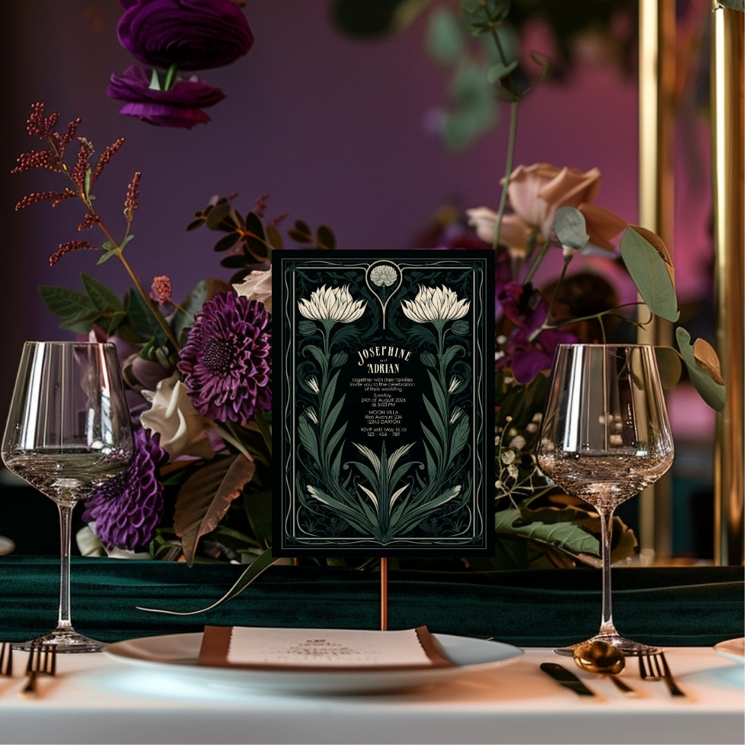 Green Mystical Floral GothicWedding Invitation