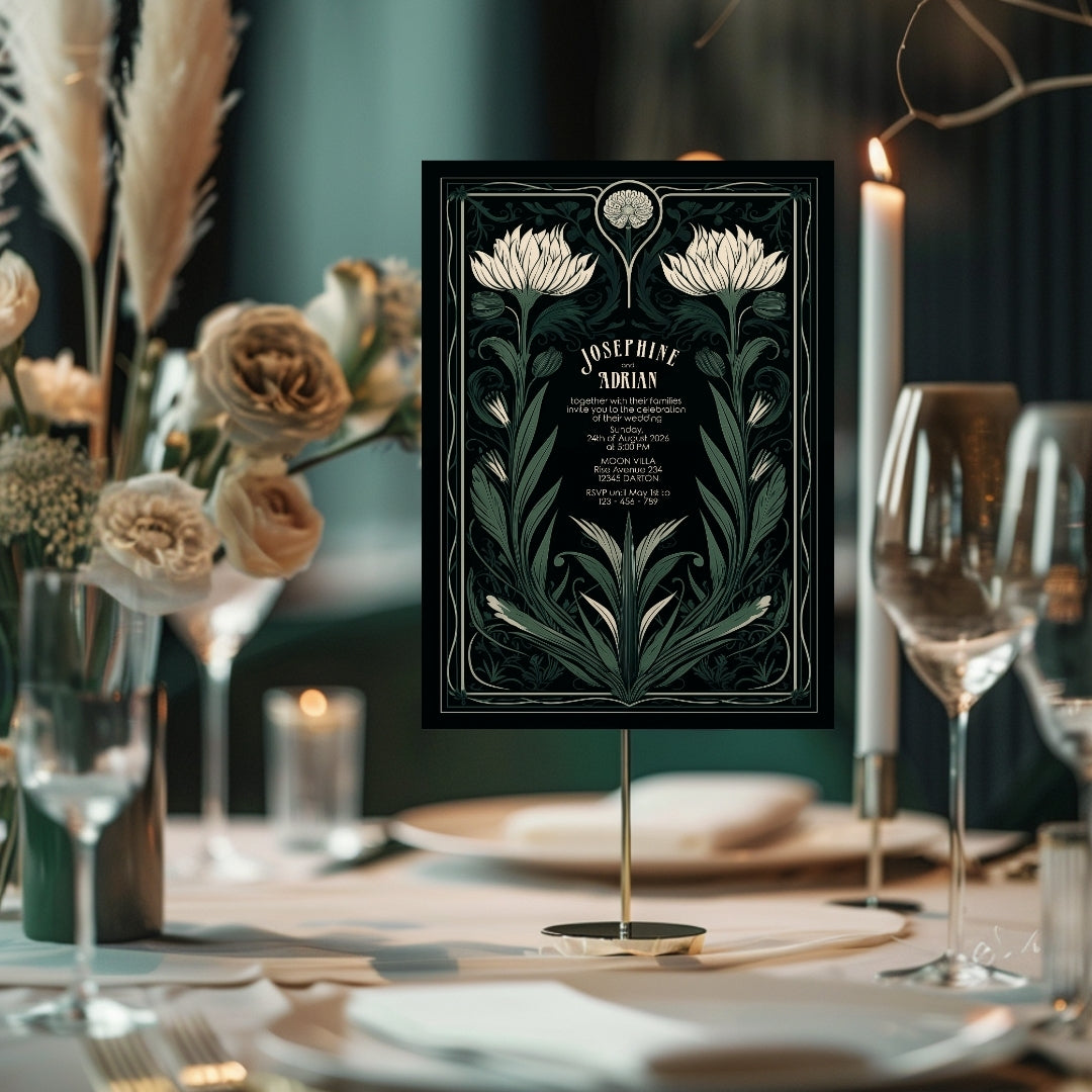 Green Mystical Floral GothicWedding Invitation