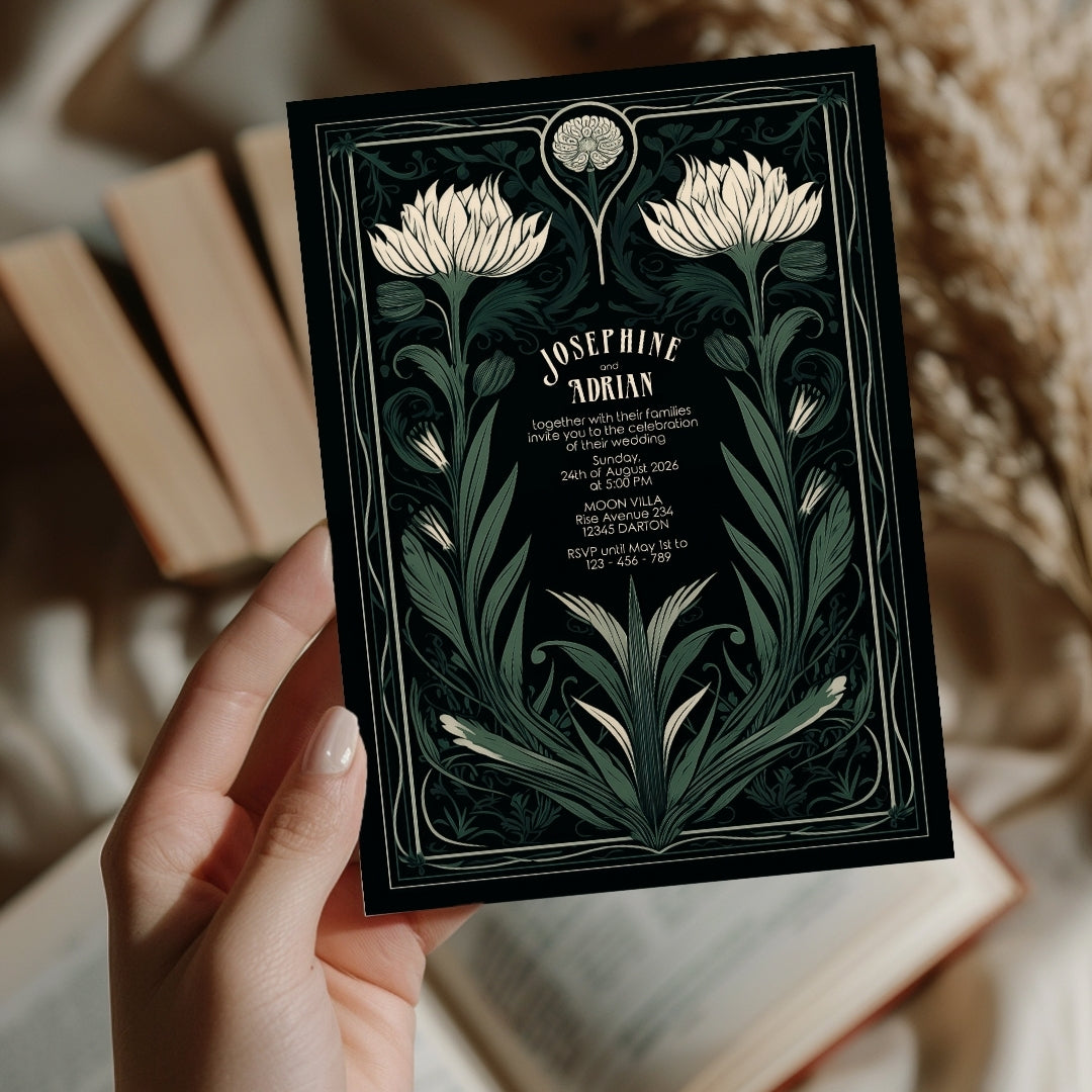 Green Mystical Floral GothicWedding Invitation