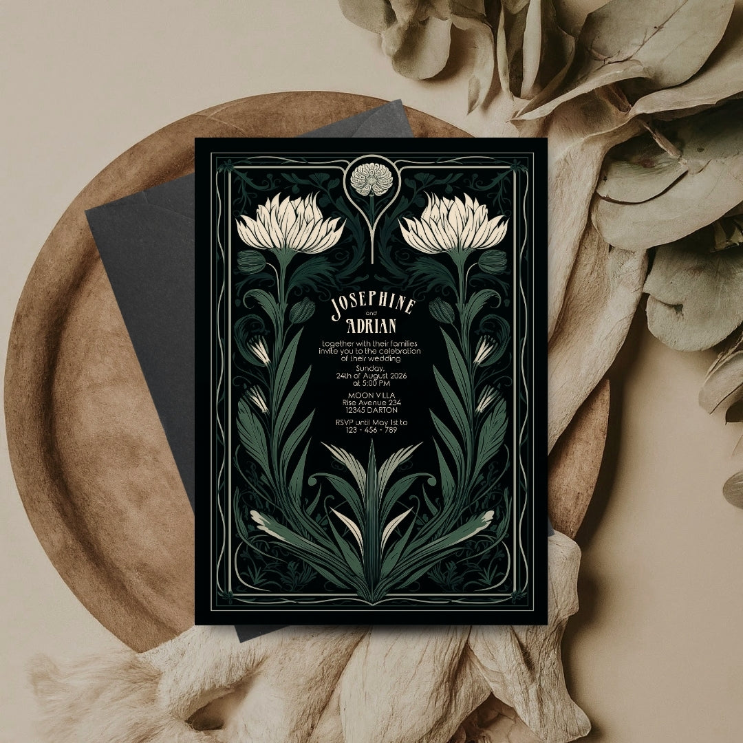 Green Mystical Floral GothicWedding Invitation