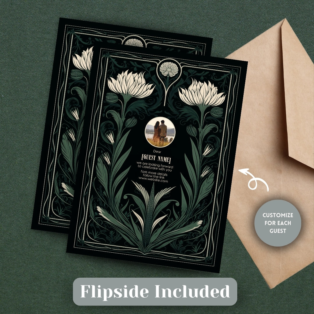 Green Mystical Floral GothicWedding Invitation
