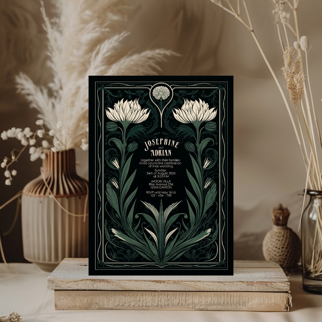 Green Mystical Floral GothicWedding Invitation