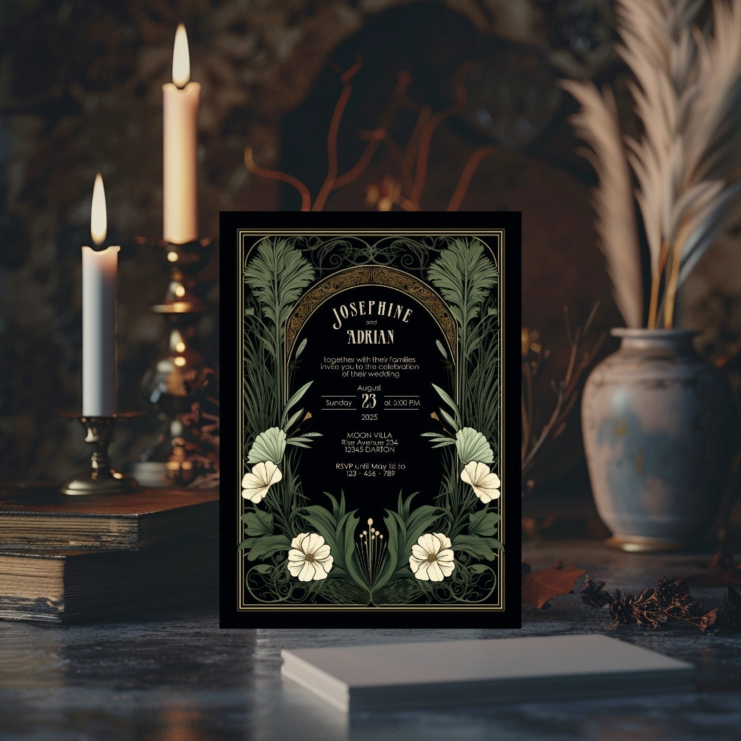 Gothic Greenery Arch Wedding Invitation