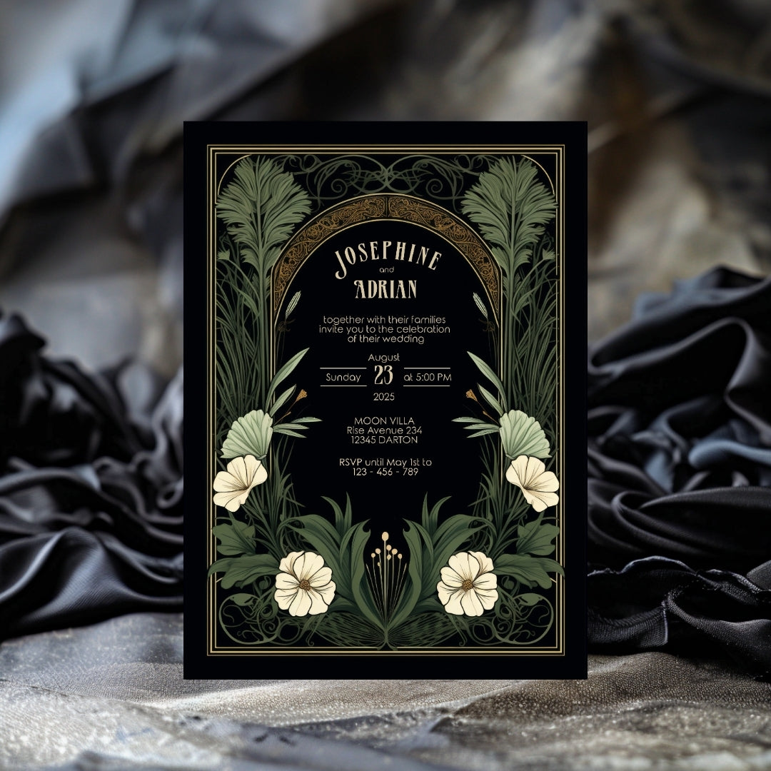 Gothic Greenery Arch Wedding Invitation