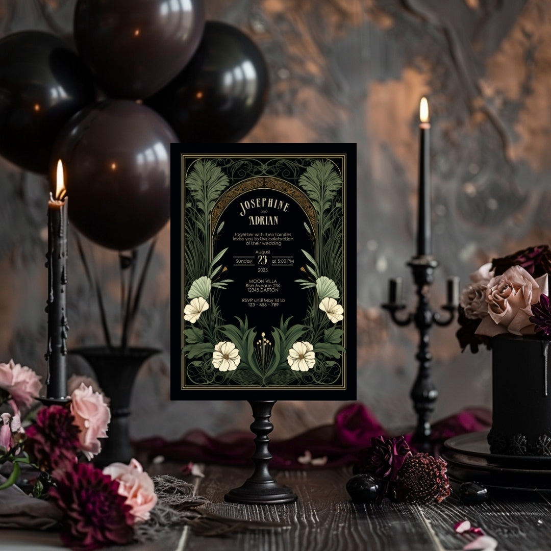 Gothic Greenery Arch Wedding Invitation