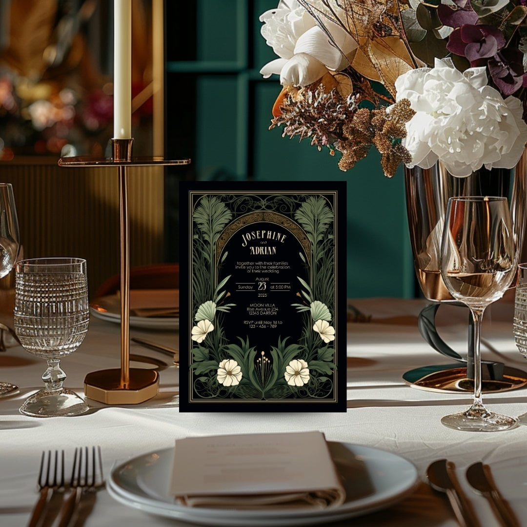 Gothic Greenery Arch Wedding Invitation